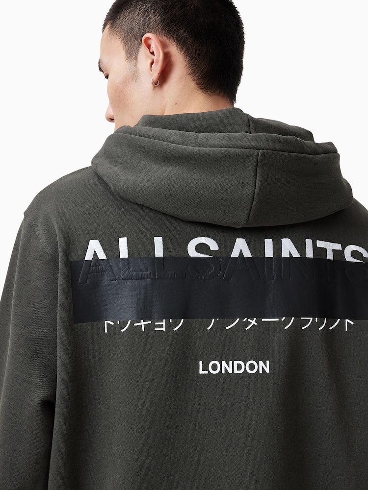 AllSaints Green 100% Organic Cotton Redact Oth Hoodie - Image 2 of 7