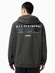 AllSaints Green 100% Organic Cotton Redact Oth Hoodie - Image 6 of 7