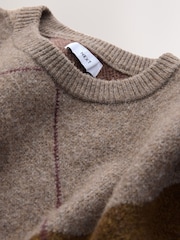 Brown Relaxed Fit Argyle Pattern Crew Jumper with Wool - Image 8 of 8