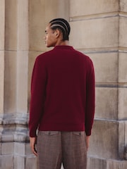 Red Regular Fit Textured Essential Long Sleeve Knitted Polo Shirt - Image 3 of 4