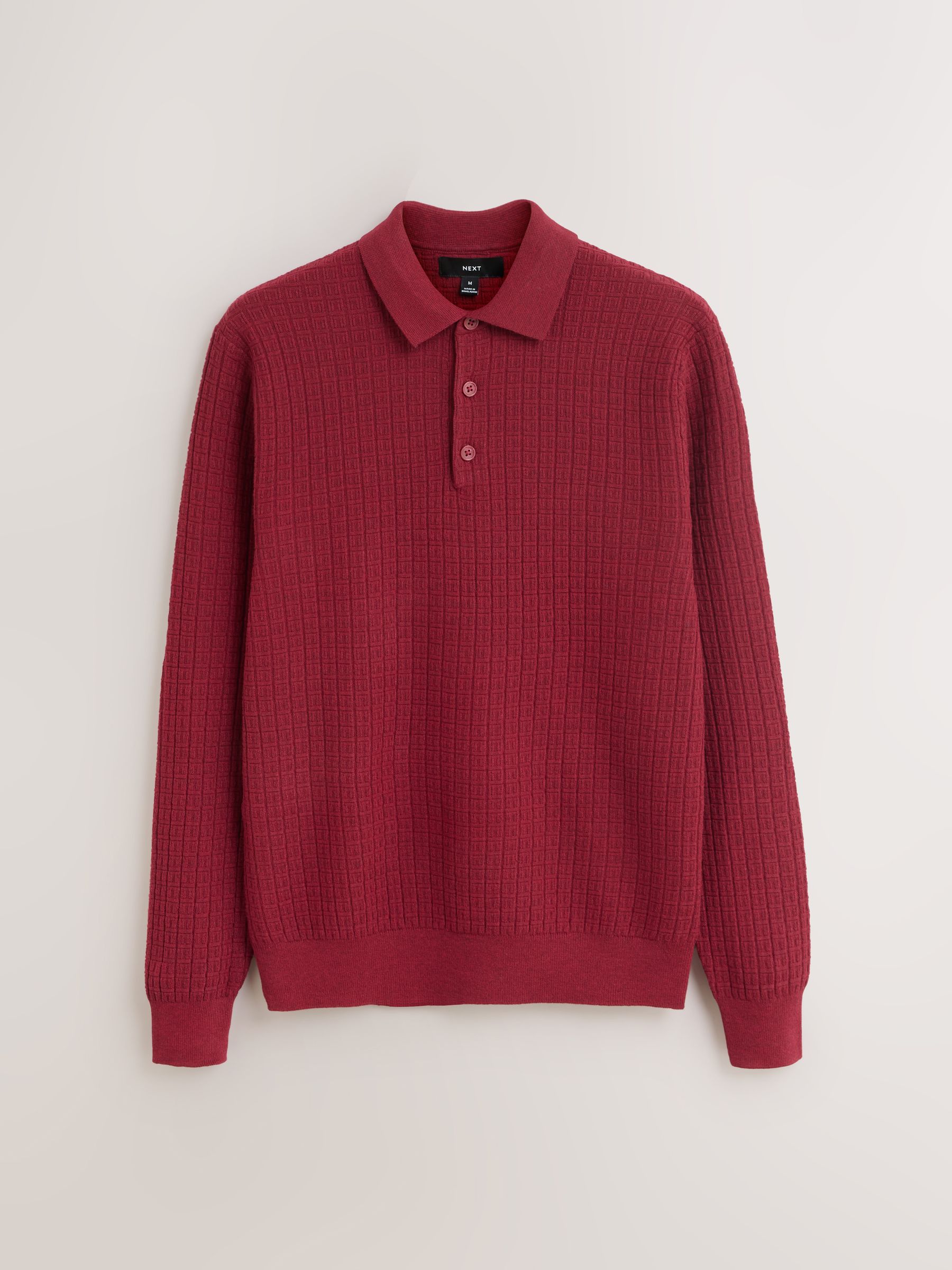 Buy Red Texture Regular Fit Essential Long Sleeve Knitted Polo