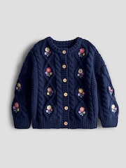 JoJo Maman Bébé Navy Embroidered Chunky Knit Jumper - Image 1 of 3