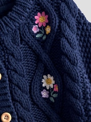 JoJo Maman Bébé Navy Blue Embroidered Chunky Cable Knit Cardigan - Image 4 of 9