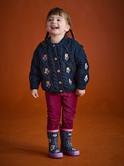 JoJo Maman Bébé Navy Blue Embroidered Chunky Cable Knit Cardigan - Image 5 of 9