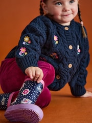 JoJo Maman Bébé Navy Blue Embroidered Chunky Cable Knit Cardigan - Image 8 of 9