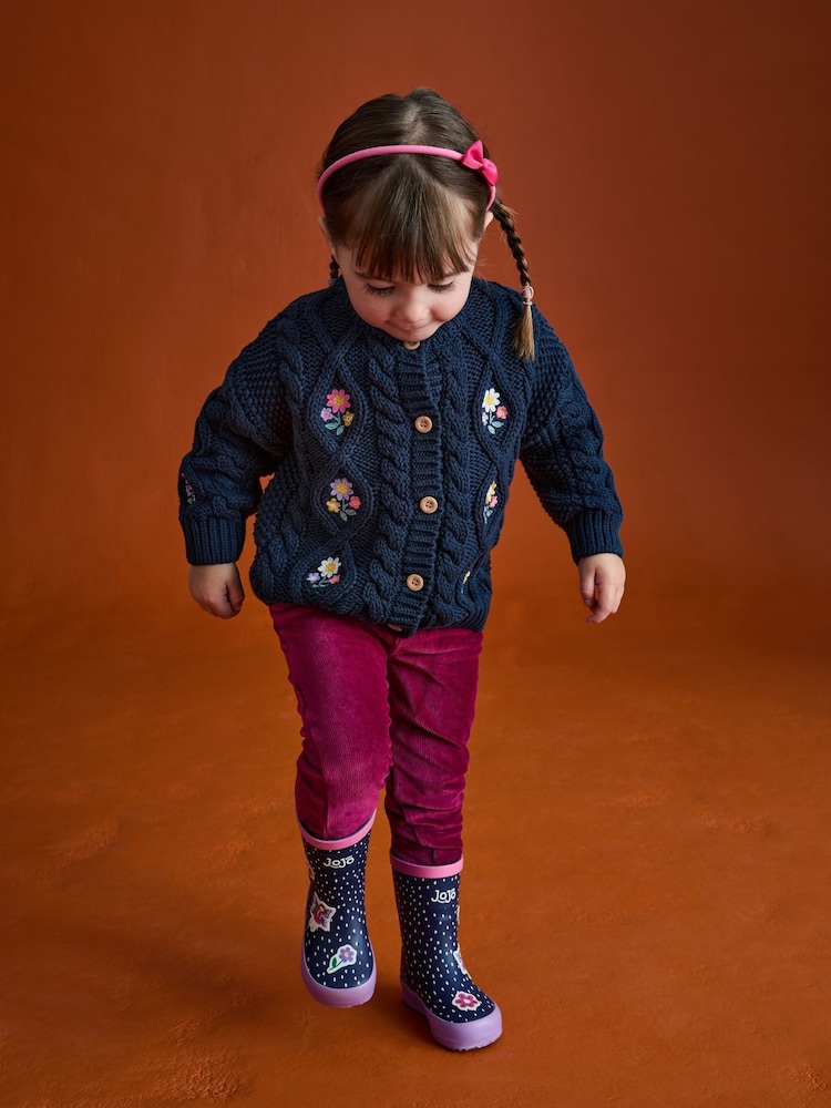 JoJo Maman Bébé Navy Blue Embroidered Chunky Cable Knit Cardigan - Image 9 of 9 JoJo Maman Bébé Navy Blue Embroidered Chunky Cable Knit Cardigan - Image 9 of 9
