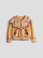 JoJo Maman Bébé Yellow Frill Yoke Fair Isle Cardigan - Image 1 of 3
