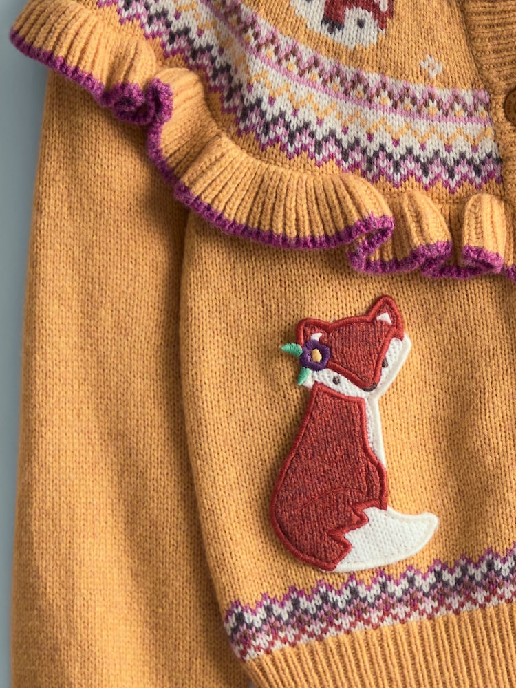 JoJo Maman Bébé Yellow Frill Yoke Fair Isle Cardigan - Image 3 of 3