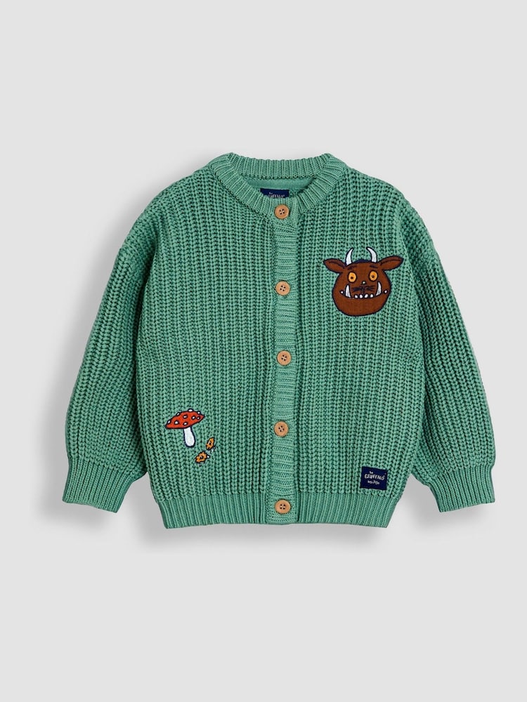 JoJo Maman Bébé Green The Gruffalo Appliqué Chunky Knit Cardigan - Image 1 of 5