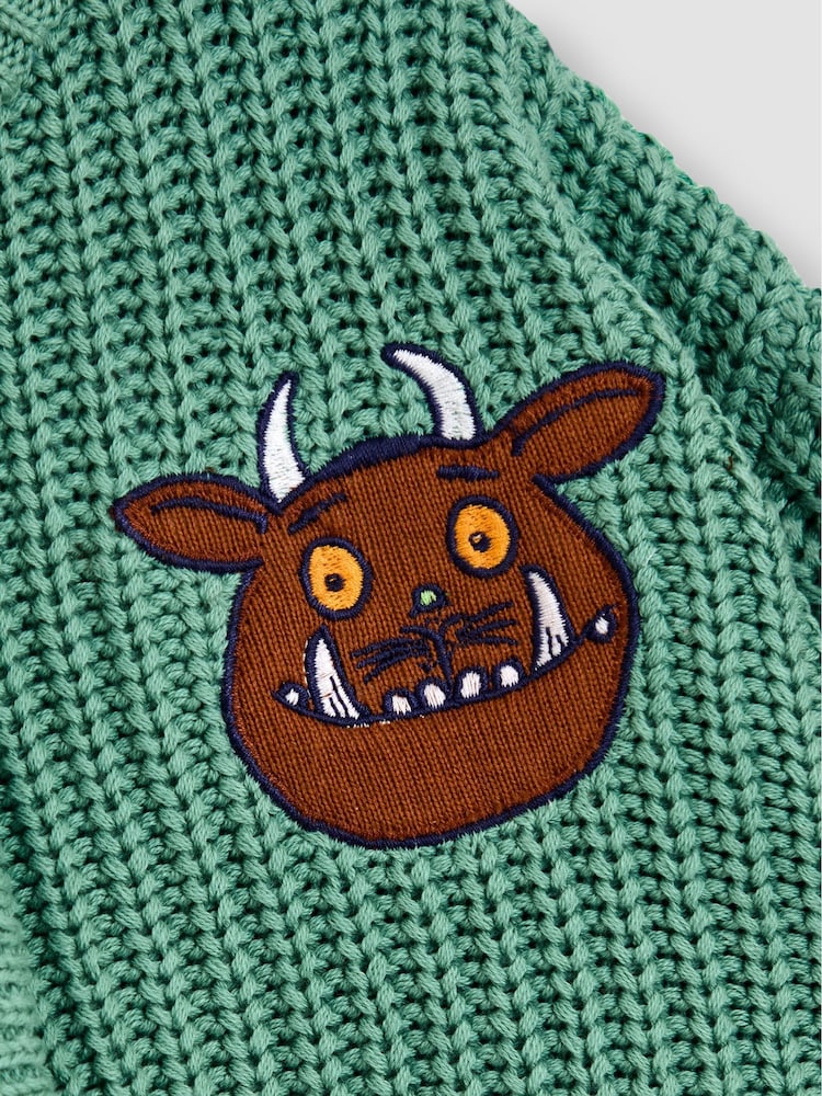 JoJo Maman Bébé Sage Green The Gruffalo Appliqué Chunky Knit Cardigan - Image 3 of 5