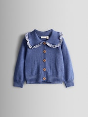 JoJo Maman Bébé Blue Floral Frill Collar Cardigan - Image 1 of 3