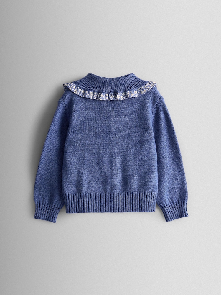 JoJo Maman Bébé Blue Floral Frill Collar Cardigan - Image 2 of 3