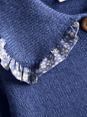 JoJo Maman Bébé Blue Floral Frill Collar Cardigan - Image 3 of 3