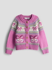 JoJo Maman Bébé Pink Fair Isle Appliqué Pocket Cardigan - Image 1 of 3