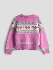 JoJo Maman Bébé Pink Fair Isle Appliqué Pocket Cardigan - Image 2 of 3
