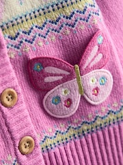 JoJo Maman Bébé Pink Fair Isle Appliqué Pocket Cardigan - Image 3 of 3