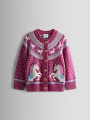 JoJo Maman Bébé Pink Light Fair Isle Appliqué Pocket Cardigan - Image 1 of 3