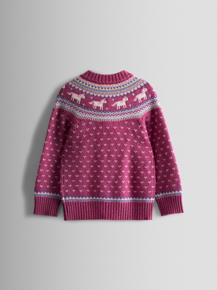 JoJo Maman Bébé Pink Light Fair Isle Appliqué Pocket Cardigan - Image 2 of 3