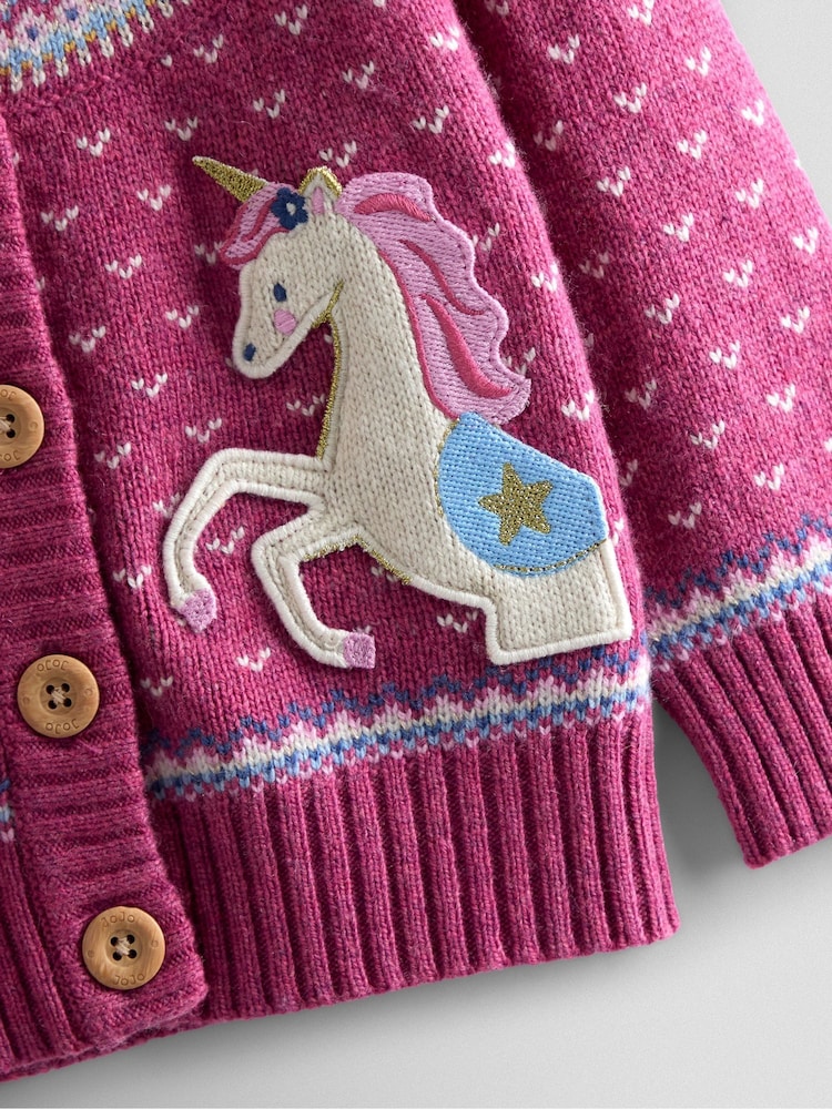 JoJo Maman Bébé Pink Light Fair Isle Appliqué Pocket Cardigan - Image 3 of 3