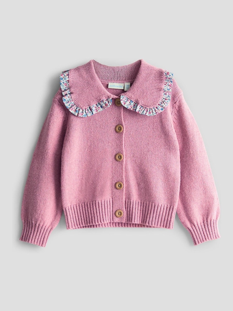 JoJo Maman Bébé Pink Floral Frill Collar Cardigan - Image 1 of 3