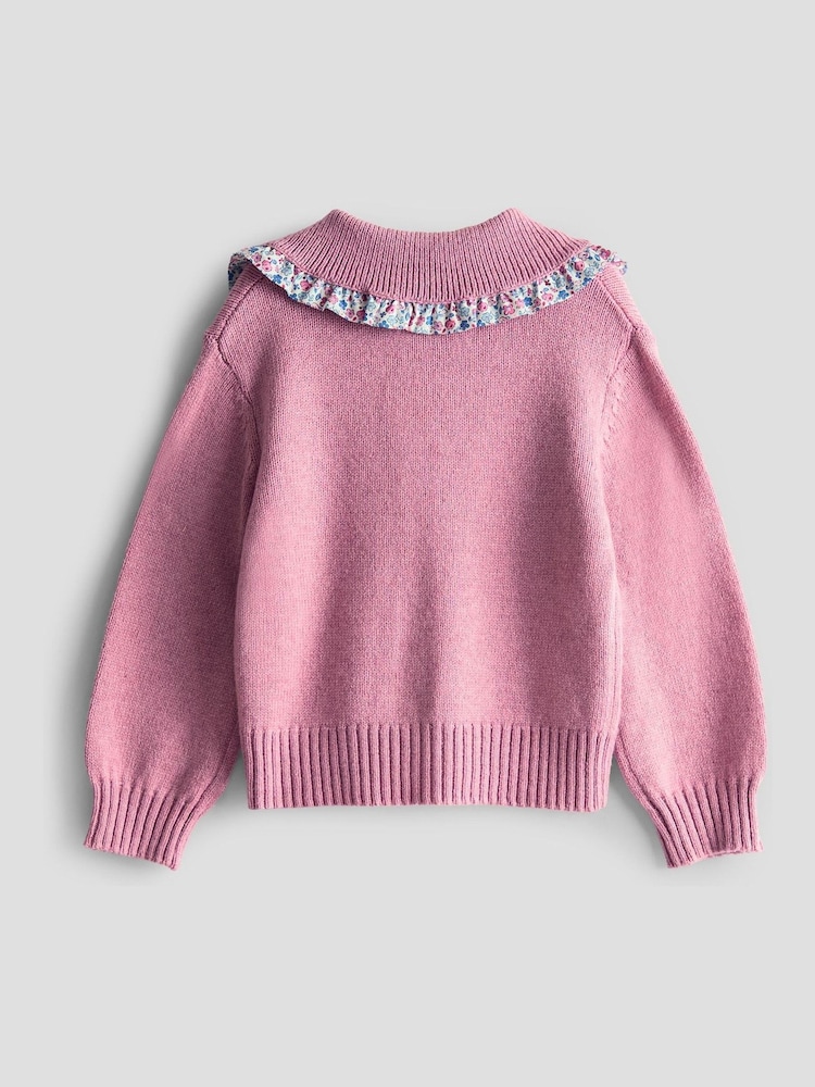JoJo Maman Bébé Pink Floral Frill Collar Cardigan - Image 2 of 3