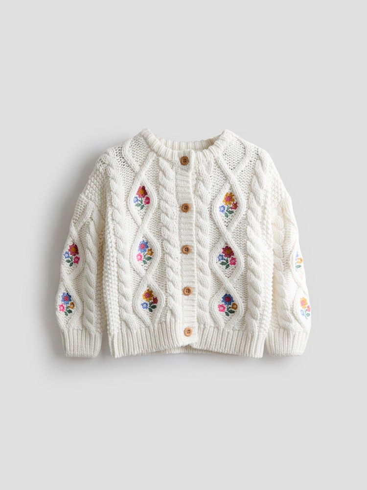 JoJo Maman Bébé Cream Embroidered Chunky Knit Jumper - Image 1 of 3