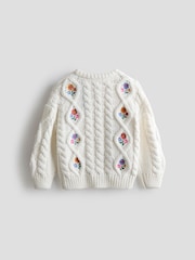 JoJo Maman Bébé Cream Embroidered Chunky Knit Jumper - Image 2 of 3