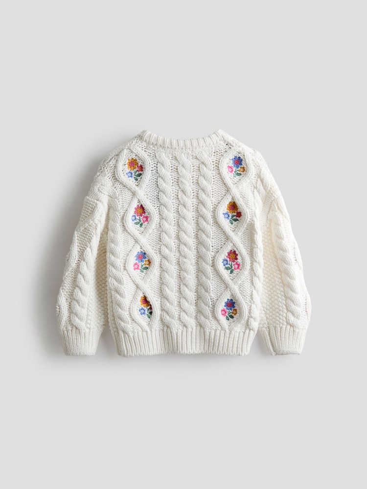 JoJo Maman Bébé Cream Embroidered Chunky Knit Jumper - Image 2 of 3