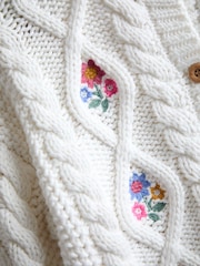 JoJo Maman Bébé Cream Embroidered Chunky Knit Jumper - Image 3 of 3