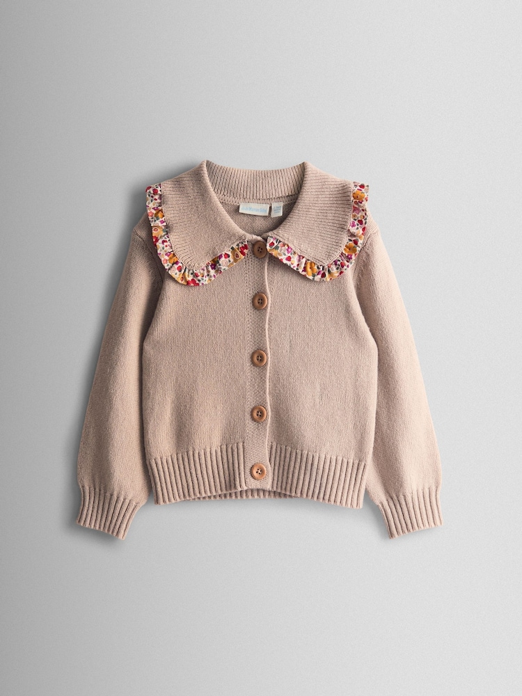 JoJo Maman Bébé Natural Floral Frill Collar Cardigan - Image 1 of 3