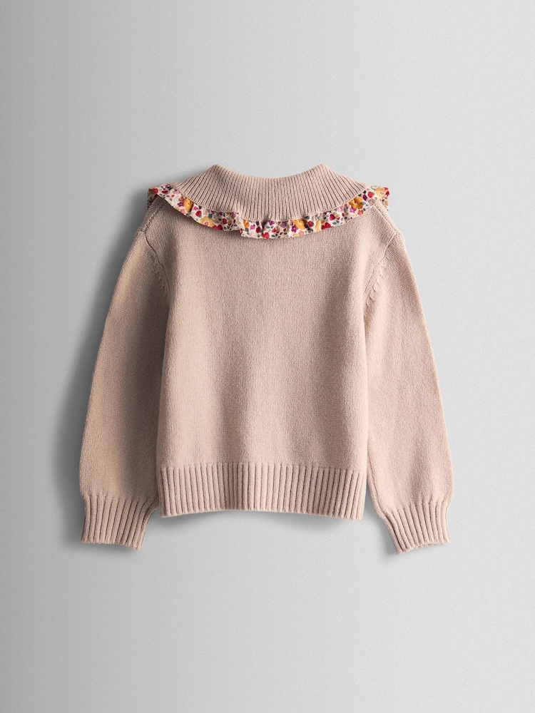 JoJo Maman Bébé Natural Floral Frill Collar Cardigan - Image 2 of 3