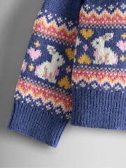 JoJo Maman Bébé Blue Frill Shoulder Fair Isle Cardigan - Image 4 of 4