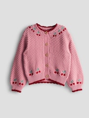 JoJo Maman Bébé Pink Textured Knit Embroidered Cardigan - Image 1 of 3