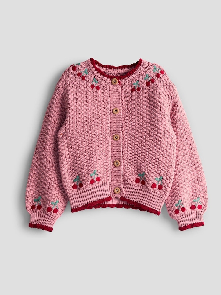 JoJo Maman Bébé Pink Textured Knit Embroidered Cardigan - Image 1 of 3