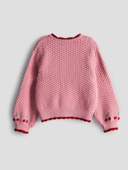 JoJo Maman Bébé Pink Textured Knit Embroidered Cardigan - Image 2 of 3
