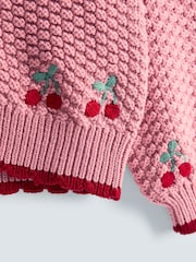 JoJo Maman Bébé Pink Textured Knit Embroidered Cardigan - Image 3 of 3