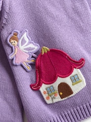 JoJo Maman Bébé Lilac Pet in Pocket Applique Cardigan - Image 5 of 5