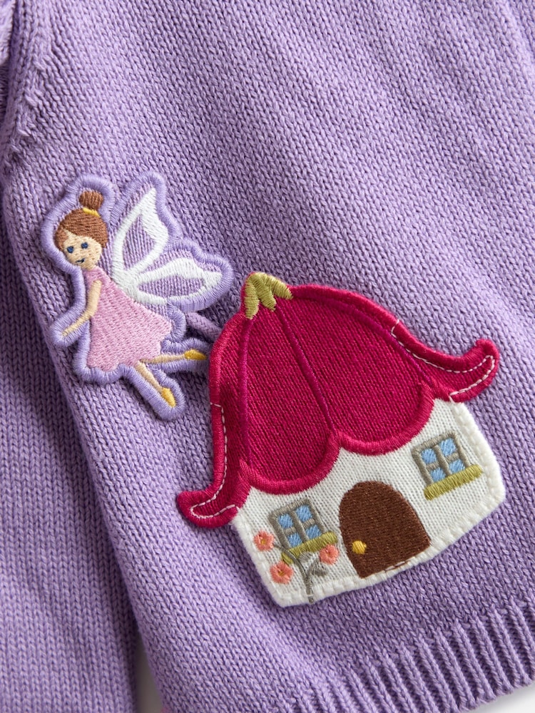 JoJo Maman Bébé Lilac Pet in Pocket Applique Cardigan - Image 5 of 5