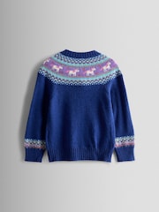 JoJo Maman Bébé Blue Dark Fair Isle Appliqué Pocket Cardigan - Image 2 of 3