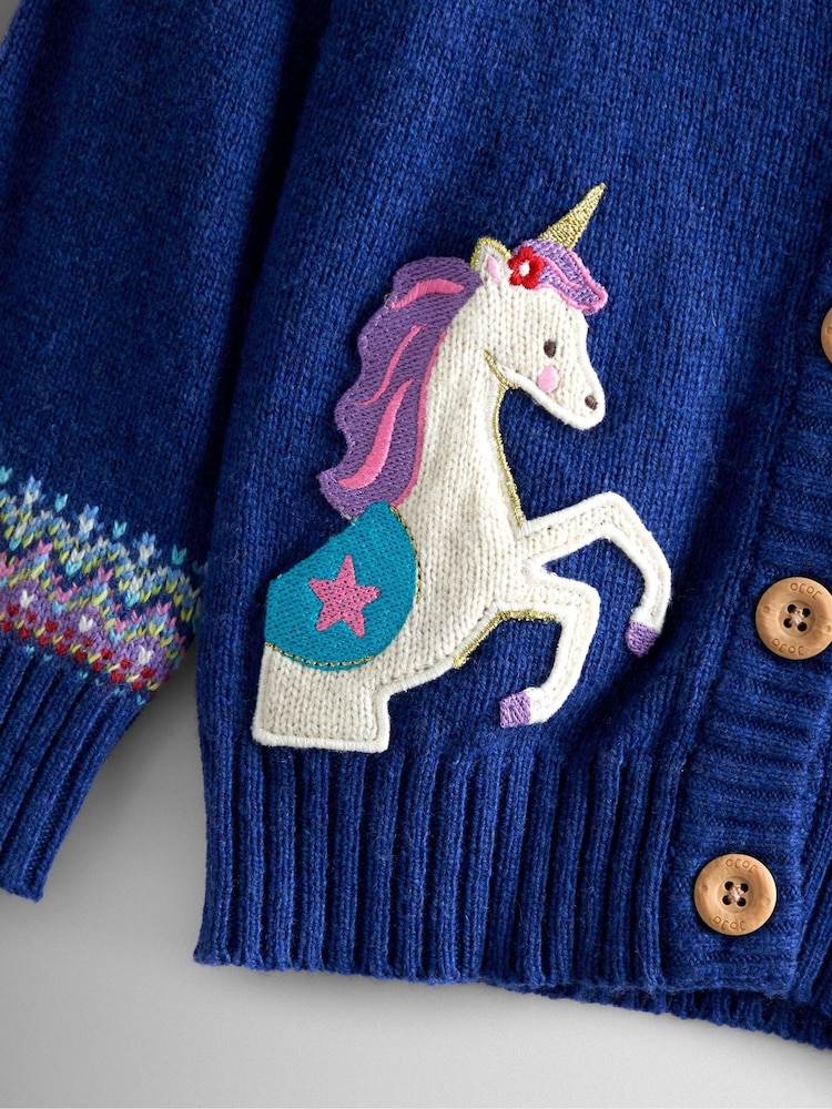 JoJo Maman Bébé Blue Dark Fair Isle Appliqué Pocket Cardigan - Image 3 of 3