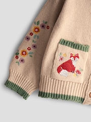 JoJo Maman Bébé Natural Scallop Edge Embroidered Pocket Cardigan - Image 3 of 3
