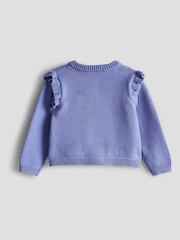 JoJo Maman Bébé Denim Frill Shoulder Appliqué Cardigan - Image 2 of 3