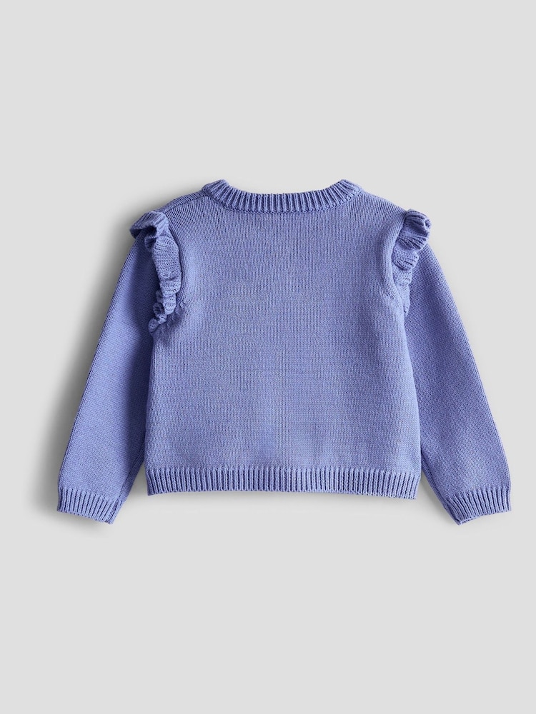 JoJo Maman Bébé Denim Frill Shoulder Appliqué Cardigan - Image 2 of 3