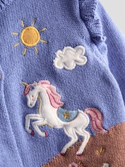 JoJo Maman Bébé Denim Frill Shoulder Appliqué Cardigan - Image 3 of 3