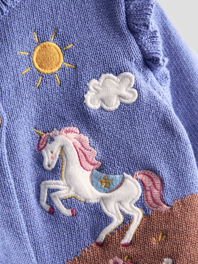 JoJo Maman Bébé Denim Frill Shoulder Appliqué Cardigan - Image 3 of 3 JoJo Maman Bébé Denim Frill Shoulder Appliqué Cardigan - Image 3 of 3