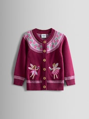 JoJo Maman Bébé Purple Fair Isle Appliqué Pocket Cardigan - Image 1 of 3