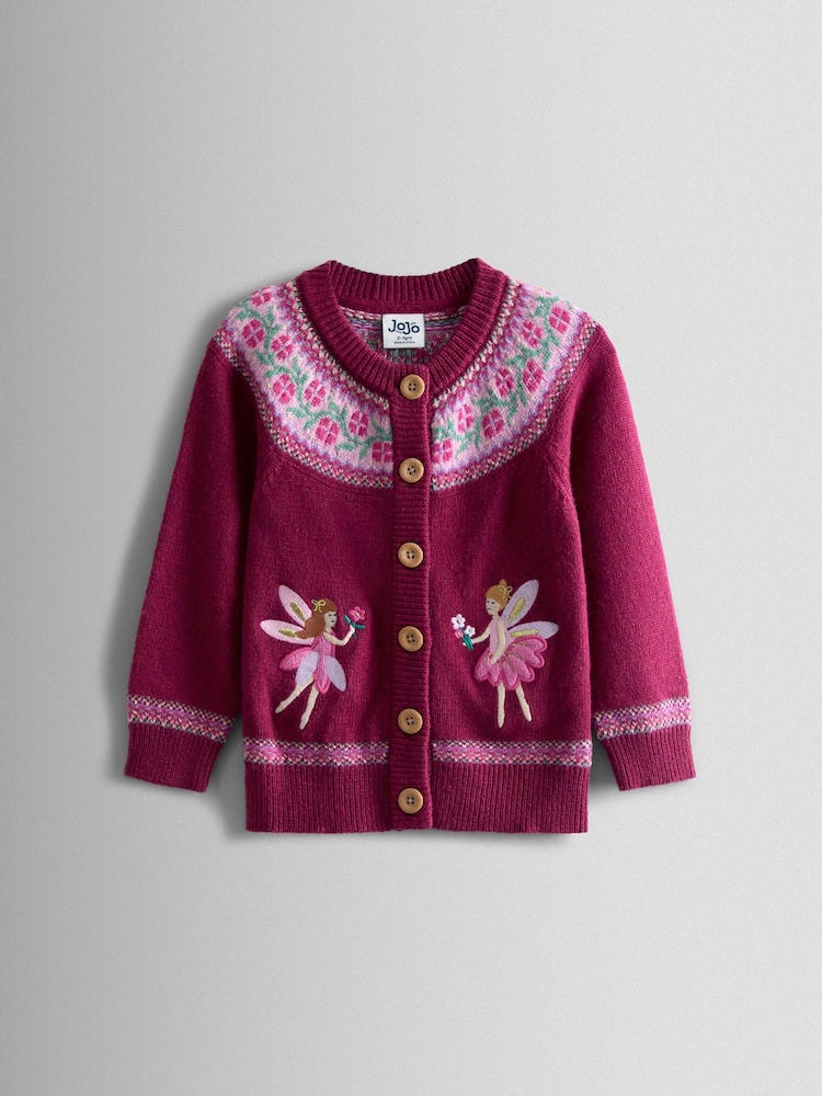 JoJo Maman Bébé Purple Fair Isle Appliqué Pocket Cardigan - Image 1 of 3