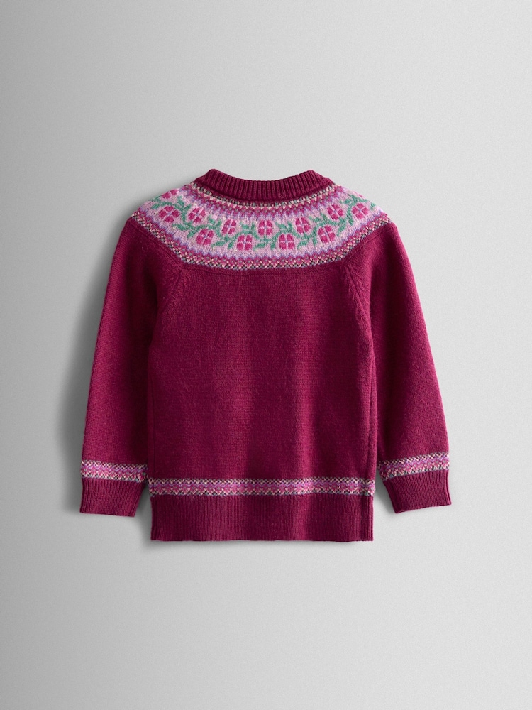 JoJo Maman Bébé Purple Fair Isle Appliqué Pocket Cardigan - Image 2 of 3