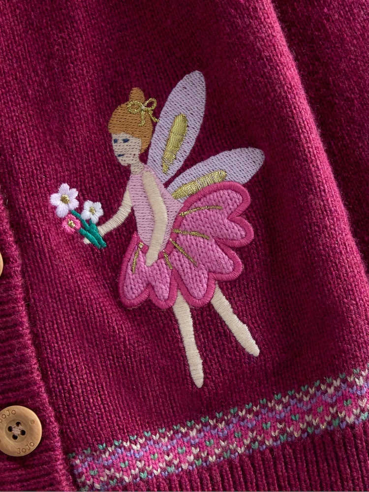 JoJo Maman Bébé Purple Fair Isle Appliqué Pocket Cardigan - Image 3 of 3