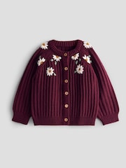 JoJo Maman Bébé Red Floral Embroidered Textured Cardigan - Image 1 of 3